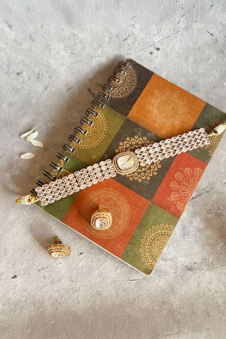 Prestones_Gold Plated Zari Zircon Embellished Necklace Set _Online_at_Aza_Fashions