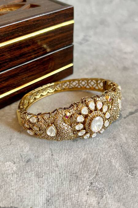 Buy_Prestones_Gold Plated Designer Kundan Polki Bangle _Online_at_Aza_Fashions