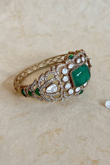 Buy_Prestones_Green Designer Kundan Polki Bangle _Online_at_Aza_Fashions