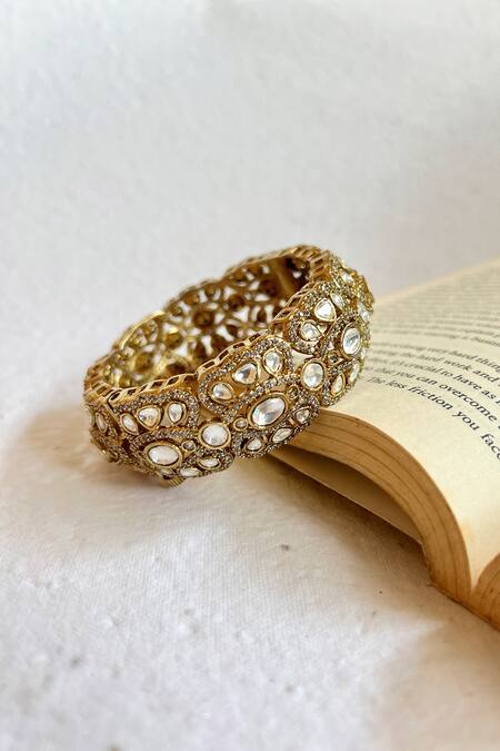 Prestones_Gold Plated Kundan Polki Finish Bangle _Online_at_Aza_Fashions
