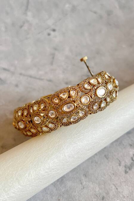 Buy_Prestones_Gold Plated Kundan Polki Finish Bangle _Online_at_Aza_Fashions