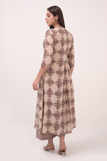 Shop Ruchi Marodia Beige Cotton Printed Kurta Set at Aza Fashions Shop_Ruchi Marodia_Beige Cotton Printed Kurta Set _at_Aza_Fashions