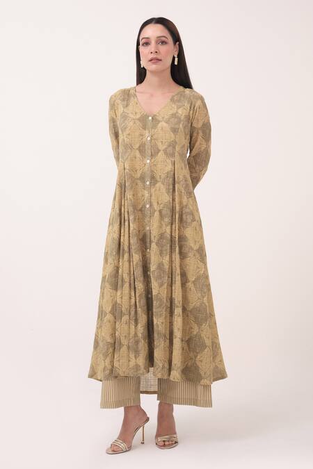 Ruchi Marodia Green Cotton Printed Straight Kurta Set Online at Aza Fashions Ruchi Marodia_Green Cotton Printed Straight Kurta Set _Online_at_Aza_Fashions