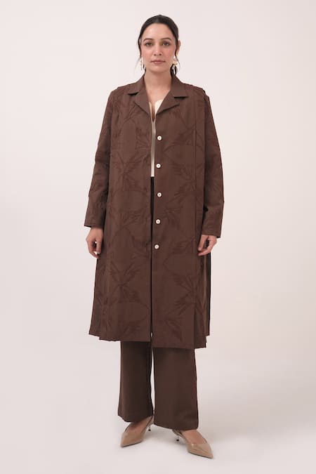 Ruchi Marodia Brown Embroidery Collared Dark Herringbone Jacket Online at Aza Fashions Ruchi Marodia_Brown Embroidery Collared Dark Herringbone Jacket _Online_at_Aza_Fashions