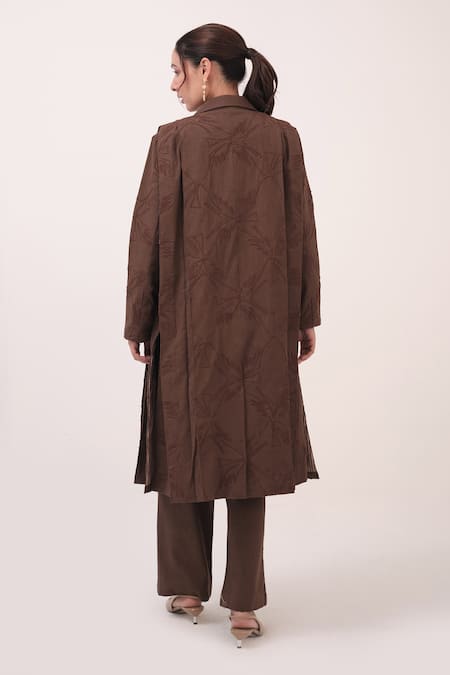 Shop Ruchi Marodia Brown Embroidery Collared Dark Herringbone Jacket at Aza Fashions Shop_Ruchi Marodia_Brown Embroidery Collared Dark Herringbone Jacket _at_Aza_Fashions