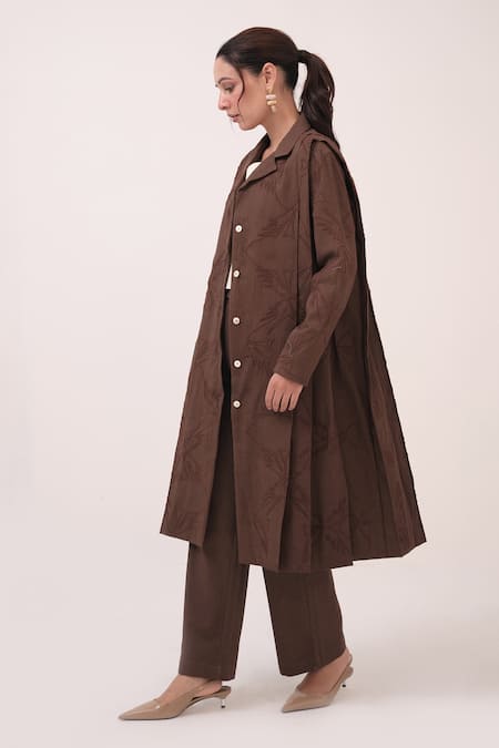 Buy Ruchi Marodia Brown Embroidery Collared Dark Herringbone Jacket Online at Aza Fashions Buy_Ruchi Marodia_Brown Embroidery Collared Dark Herringbone Jacket _Online_at_Aza_Fashions