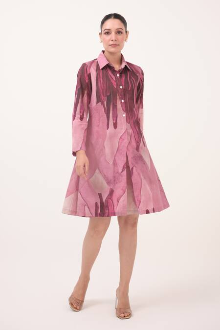 Buy_Ruchi Marodia_Pink Cotton Collared Mulberry Designer Dress _Online_at_Aza_Fashions