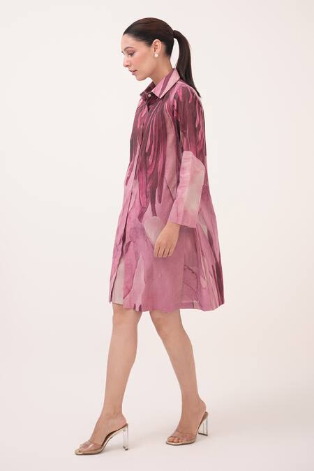 Shop_Ruchi Marodia_Pink Cotton Collared Mulberry Designer Dress _Online_at_Aza_Fashions