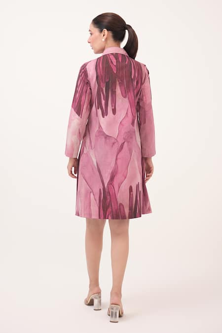 Shop_Ruchi Marodia_Pink Cotton Collared Mulberry Designer Dress _at_Aza_Fashions