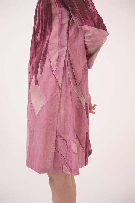 Ruchi Marodia_Pink Cotton Collared Mulberry Designer Dress _at_Aza_Fashions