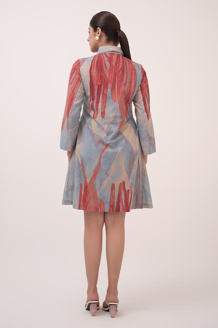 Shop Ruchi Marodia Teal Cotton Collared Printed Designer Dress at Aza Fashions Shop_Ruchi Marodia_Teal Cotton Collared Printed Designer Dress _at_Aza_Fashions