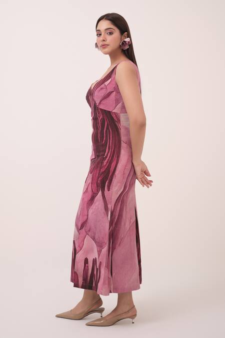 Ruchi Marodia Pink Denim V-neck Mulberry Designer Midi Dress Online at Aza Fashions Ruchi Marodia_Pink Denim V-neck Mulberry Designer Midi Dress _Online_at_Aza_Fashions