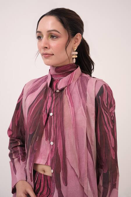 Ruchi Marodia_Multi Color Cotton High Neck Mulberry Pink Designer Jacket_Online_at_Aza_Fashions