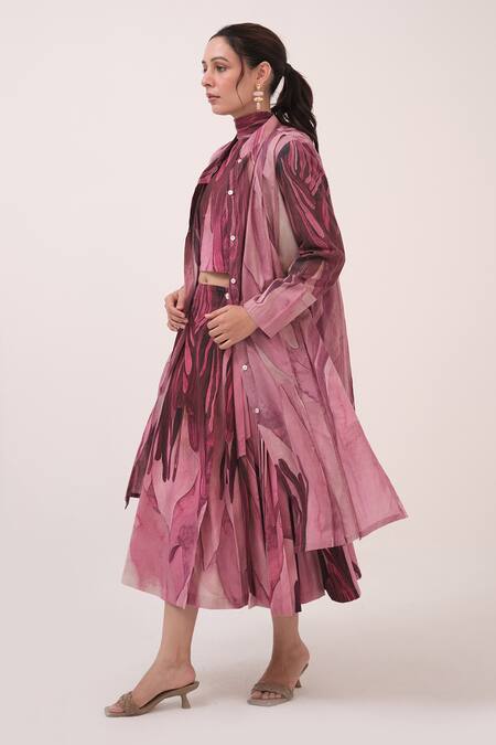 Buy_Ruchi Marodia_Multi Color Cotton High Neck Mulberry Pink Designer Jacket_Online_at_Aza_Fashions