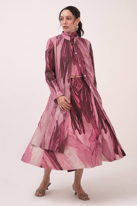 Shop_Ruchi Marodia_Multi Color Cotton High Neck Mulberry Pink Designer Jacket_Online_at_Aza_Fashions