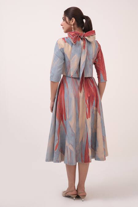 Shop Ruchi Marodia Multi Color Bows High Neck Herringbone Skirt Set at Aza Fashions Shop_Ruchi Marodia_Multi Color Bows High Neck Herringbone Skirt Set _at_Aza_Fashions