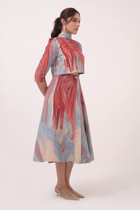 Ruchi Marodia Multi Color Bows High Neck Herringbone Skirt Set Online at Aza Fashions Ruchi Marodia_Multi Color Bows High Neck Herringbone Skirt Set _Online_at_Aza_Fashions