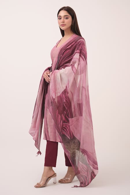 Ruchi Marodia_Pink Chanderi, Cotton Embroidery Printed Kurta Set  _Online_at_Aza_Fashions