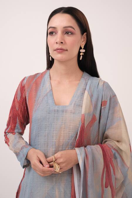 Ruchi Marodia_Blue Chanderi, Cotton Printed Kurta Set _at_Aza_Fashions