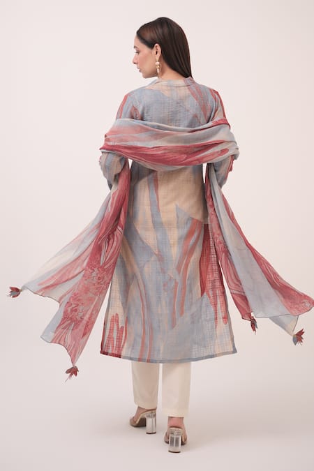 Shop_Ruchi Marodia_Blue Chanderi, Cotton Printed Kurta Set _at_Aza_Fashions