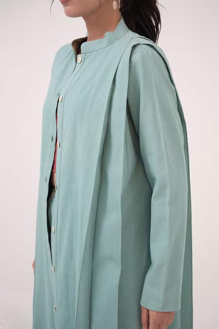 Ruchi Marodia_Green Denim Round Neck Designer Jacket _Online_at_Aza_Fashions