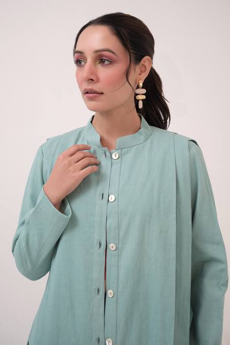 Buy_Ruchi Marodia_Green Denim Round Neck Designer Jacket _Online_at_Aza_Fashions