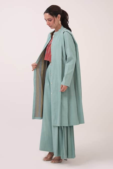 Shop_Ruchi Marodia_Green Denim Round Neck Designer Jacket _Online_at_Aza_Fashions