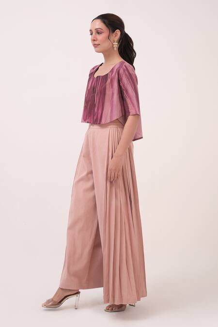 Ruchi Marodia Pink Denim Pastel Pleated Palazzo Pant Online at Aza Fashions Ruchi Marodia_Pink Denim Pastel Pleated Palazzo Pant _Online_at_Aza_Fashions