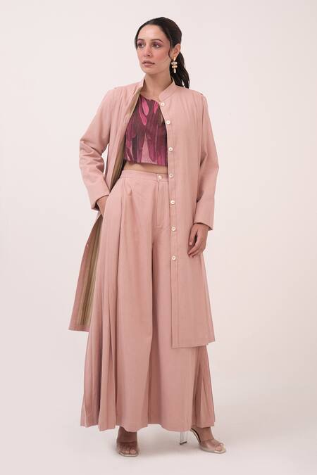 Buy Ruchi Marodia Pink Denim Pastel Pleated Palazzo Pant Online at Aza Fashions Buy_Ruchi Marodia_Pink Denim Pastel Pleated Palazzo Pant _Online_at_Aza_Fashions