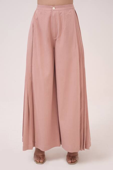 Shop Ruchi Marodia Pink Denim Pastel Pleated Palazzo Pant Online at Aza Fashions Shop_Ruchi Marodia_Pink Denim Pastel Pleated Palazzo Pant _Online_at_Aza_Fashions