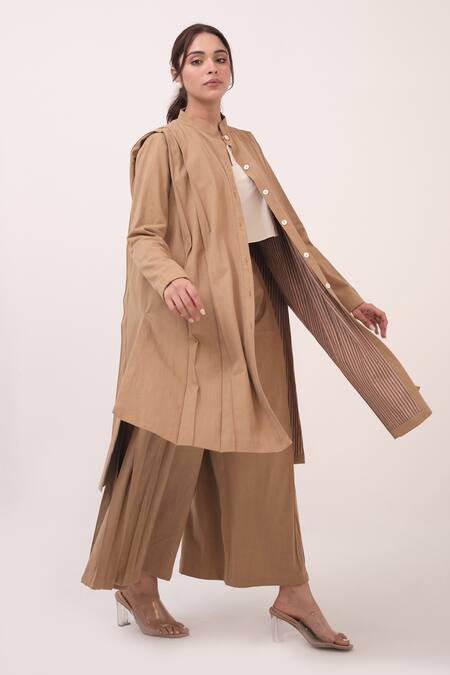Buy Ruchi Marodia Brown Denim Ash Pleated Palazzo Pant Online at Aza Fashions Buy_Ruchi Marodia_Brown Denim Ash Pleated Palazzo Pant _Online_at_Aza_Fashions