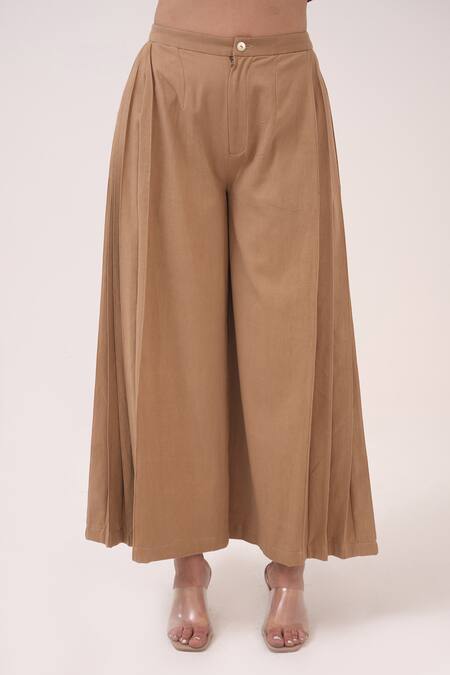 Shop Ruchi Marodia Brown Denim Ash Pleated Palazzo Pant Online at Aza Fashions Shop_Ruchi Marodia_Brown Denim Ash Pleated Palazzo Pant _Online_at_Aza_Fashions
