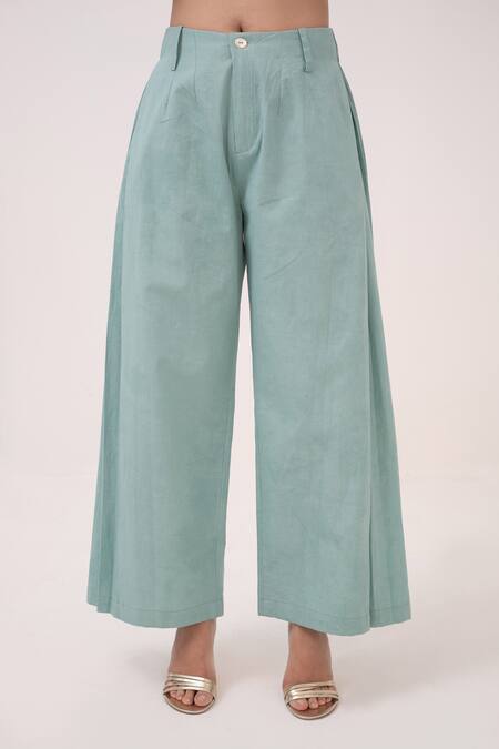 Buy Ruchi Marodia Green Cotton Embroidery V-neck Kurta And Pant Set Online at Aza Fashions Buy_Ruchi Marodia_Green Cotton Embroidery V-neck Kurta And Pant Set _Online_at_Aza_Fashions