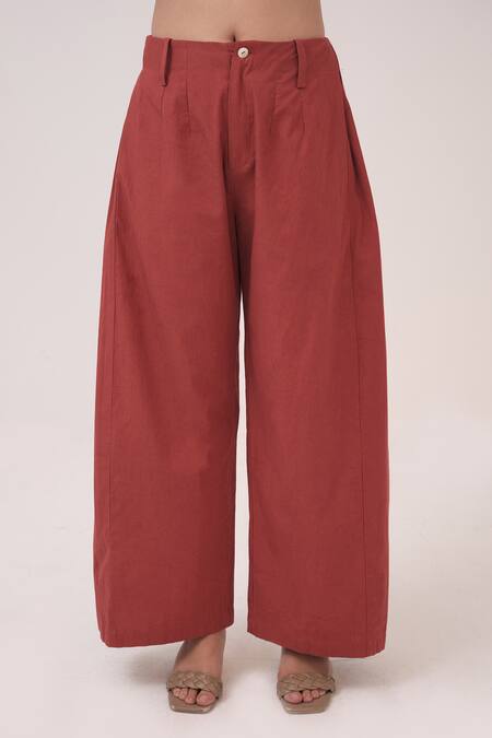 Ruchi Marodia Red Cotton Embroidery V-neck Berry Kurta And Pant Set Online at Aza Fashions Ruchi Marodia_Red Cotton Embroidery V-neck Berry Kurta And Pant Set _Online_at_Aza_Fashions