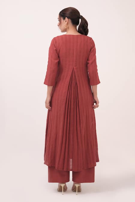 Shop Ruchi Marodia Red Cotton Embroidery V-neck Berry Kurta And Pant Set at Aza Fashions Shop_Ruchi Marodia_Red Cotton Embroidery V-neck Berry Kurta And Pant Set _at_Aza_Fashions