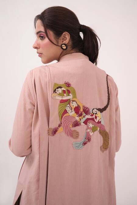 Ruchi Marodia Pink Embroidery Round Neck Pastel Designer Jacket Online at Aza Fashions Ruchi Marodia_Pink Embroidery Round Neck Pastel Designer Jacket _Online_at_Aza_Fashions