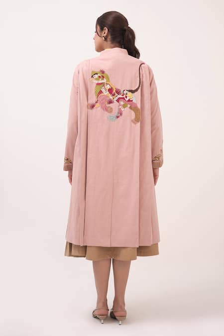 Shop Ruchi Marodia Pink Embroidery Round Neck Pastel Designer Jacket at Aza Fashions Shop_Ruchi Marodia_Pink Embroidery Round Neck Pastel Designer Jacket _at_Aza_Fashions