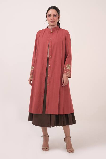 Ruchi Marodia Red Embroidery Round Neck Berry Jacket at Aza Fashions Ruchi Marodia_Red Embroidery Round Neck Berry Jacket _at_Aza_Fashions