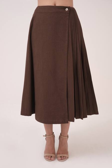Buy Ruchi Marodia Brown Dark Herringbone Midi Skirt Online at Aza Fashions Buy_Ruchi Marodia_Brown Dark Herringbone Midi Skirt _Online_at_Aza_Fashions