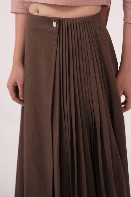 Shop Ruchi Marodia Brown Dark Herringbone Midi Skirt Online at Aza Fashions Shop_Ruchi Marodia_Brown Dark Herringbone Midi Skirt _Online_at_Aza_Fashions