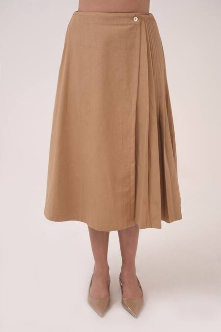 Buy Ruchi Marodia Brown Pleated Herringbone Midi Skirt Online at Aza Fashions Buy_Ruchi Marodia_Brown Pleated Herringbone Midi Skirt _Online_at_Aza_Fashions