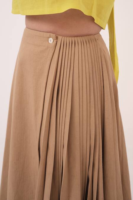 Shop Ruchi Marodia Brown Pleated Herringbone Midi Skirt Online at Aza Fashions Shop_Ruchi Marodia_Brown Pleated Herringbone Midi Skirt _Online_at_Aza_Fashions