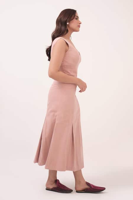 Ruchi Marodia_Pink Denim V-neck Pastel Midi Dress _Online_at_Aza_Fashions