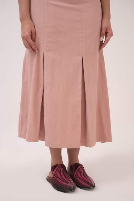 Ruchi Marodia_Pink Denim V-neck Pastel Midi Dress _at_Aza_Fashions