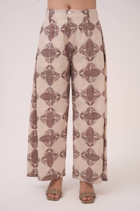 Shop Ruchi Marodia Beige Cotton Split V-neck Printed Kurta Set Online at Aza Fashions Shop_Ruchi Marodia_Beige Cotton Split V-neck Printed Kurta Set _Online_at_Aza_Fashions