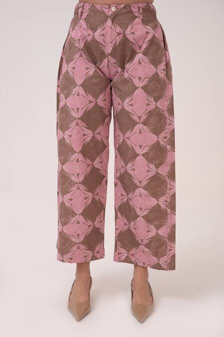 Shop_Ruchi Marodia_Pink Cotton V-neck Printed Straight Kurta Set _Online_at_Aza_Fashions