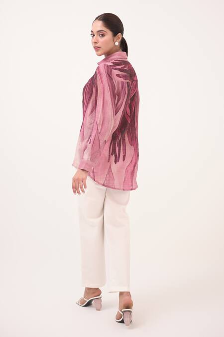 Ruchi Marodia Pink Cotton Collared Mulberry Printed Shirt And Pant Set Online at Aza Fashions Ruchi Marodia_Pink Cotton Collared Mulberry Printed Shirt And Pant Set _Online_at_Aza_Fashions