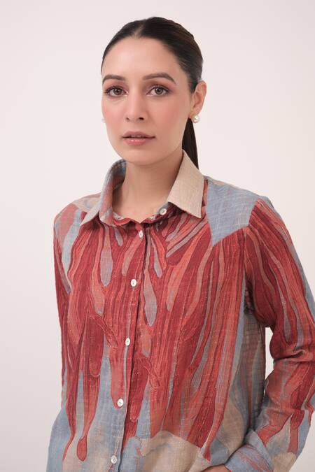 Buy_Ruchi Marodia_Blue Cotton Collared Chequered Designer Pant Set _Online_at_Aza_Fashions
