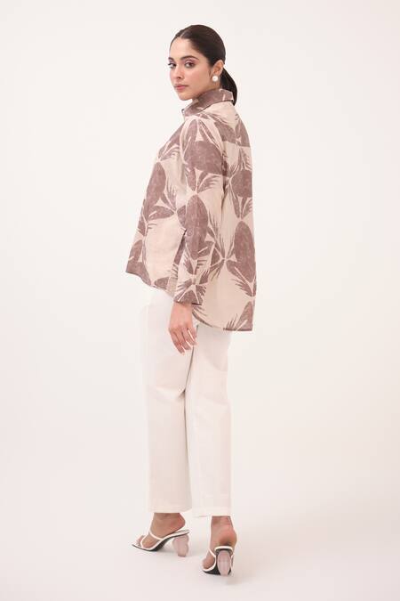 Buy Ruchi Marodia Beige Cotton Collared And Brown Designer Pant Set Online at Aza Fashions Buy_Ruchi Marodia_Beige Cotton Collared And Brown Designer Pant Set _Online_at_Aza_Fashions