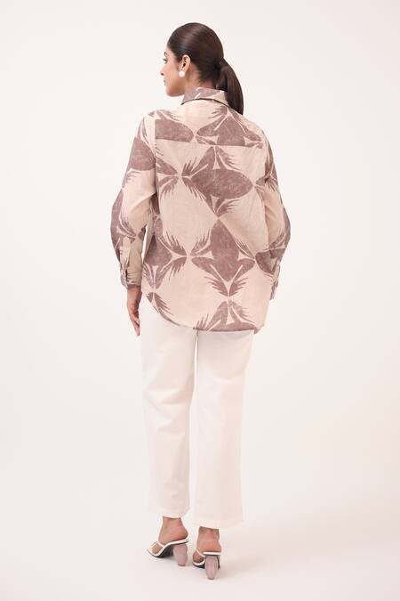 Shop Ruchi Marodia Beige Cotton Collared And Brown Designer Pant Set at Aza Fashions Shop_Ruchi Marodia_Beige Cotton Collared And Brown Designer Pant Set _at_Aza_Fashions